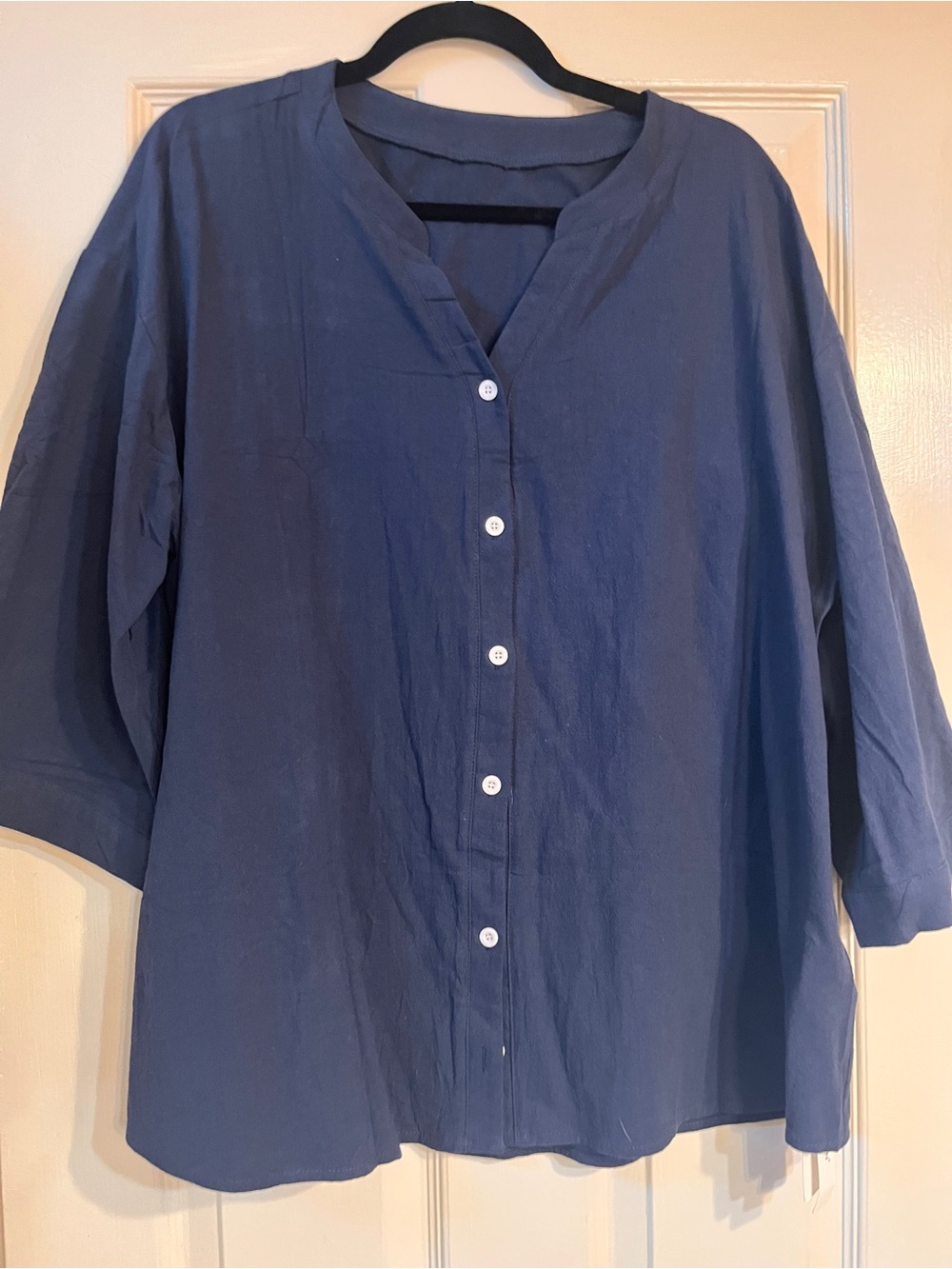 NWT Blue cotton linen button up top